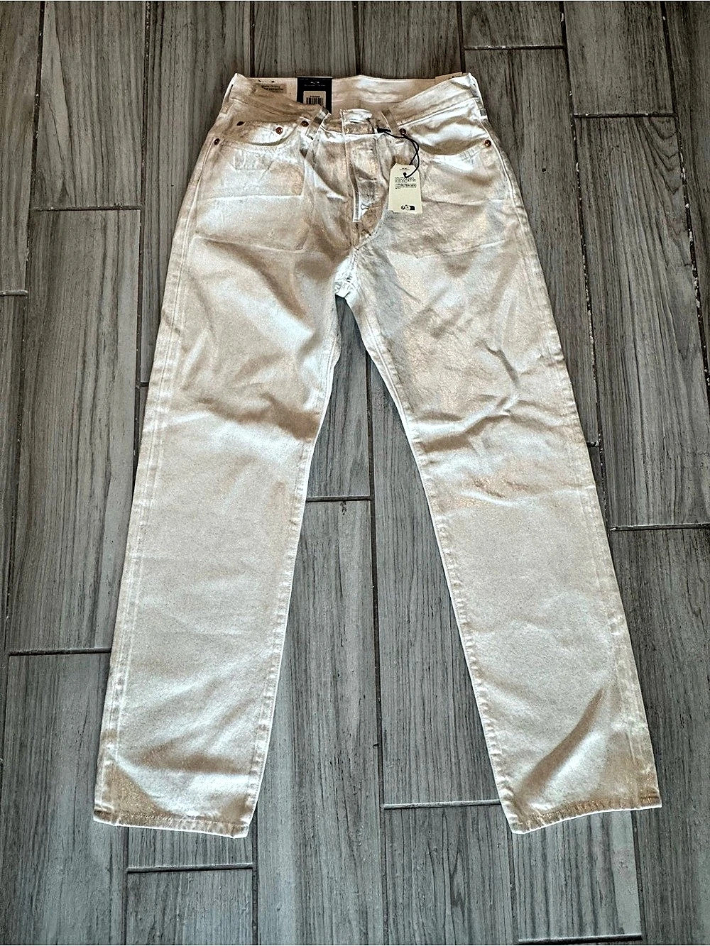 Levi's 501 Straight Leg Jeans White Sparkle